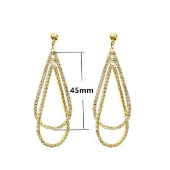 NEW Gold Round Diamond Double Tear Drop Earrings - Picture 9 of 9